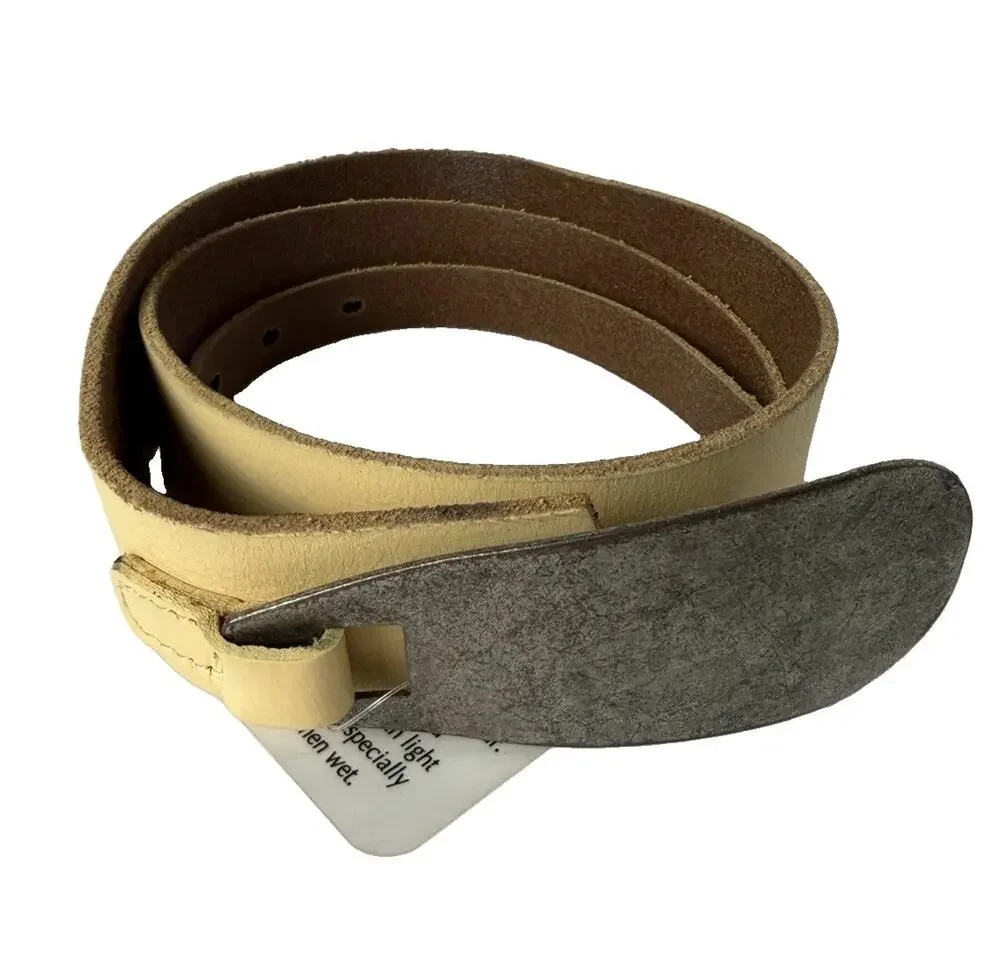 Free People Ivory Leather Belt S/M 33” Cream Silver Buckle Boho